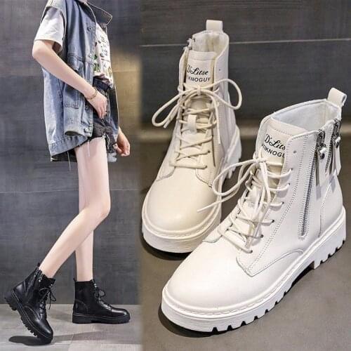 Women Shoes Boots PU Leather Women White Ankle Boots Motorcycle Boots Female Autumn Winter Shoes Woman Punk Motorcycle Boots