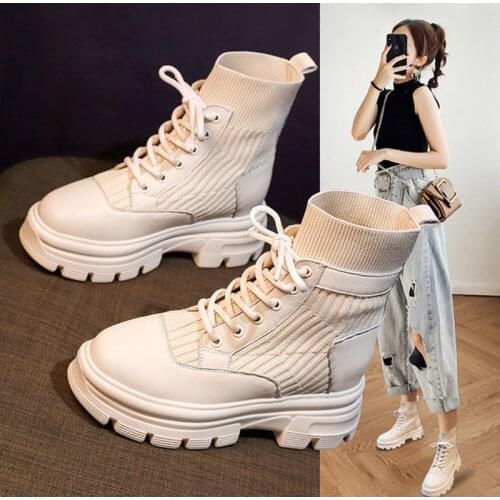 Women Army Boots Ladies Motorcycle Boots Black Sock Shoes Ankle Boots Female Platform Non Slip Waterproof Fashion Autumn Winter