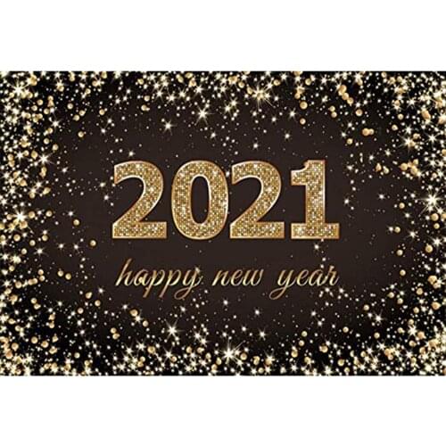 Golden Fireworks 2021 Happy New Year Backdrop Photography Background Holiday Celebration Party Decor Photo Booth Studio Prop