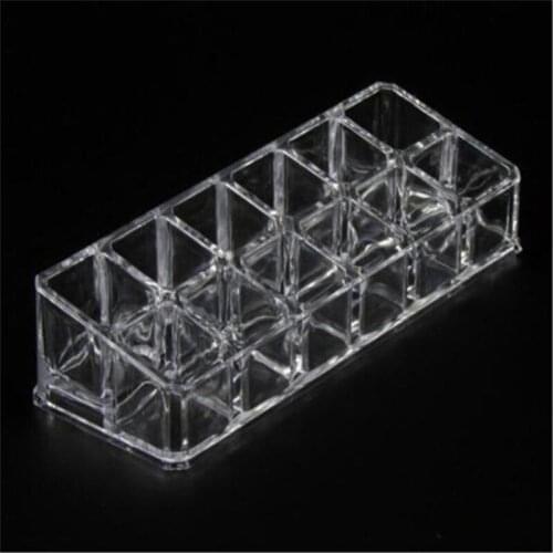 12 Grids Nail Polish Makeup Display Stand Acrylic Transparent Lipstick Holder Organizer Storage Box Cosmetic Jewelry Case