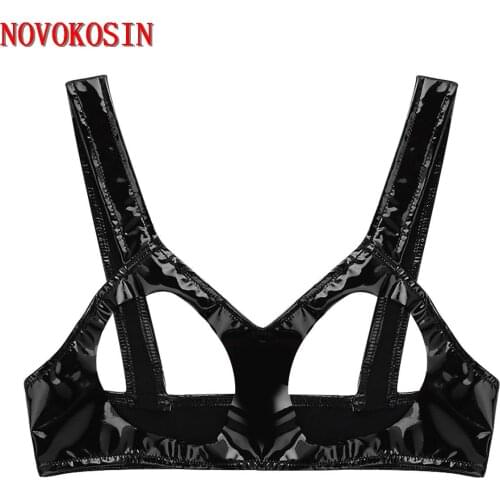 2021 XL Women PU Bra Faux Leather Open Hole Bust Ladies sexy Lingerie
