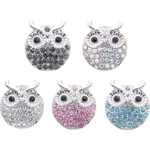 5pcs/lot New Snap Button Jewelry Rhinestone Vintage Owl 18mm Metal Snap Buttons Fit DIY Snap Bracelet Interchangeable Jewelry