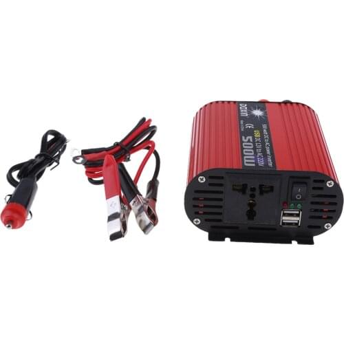 500W Power Inverter DC 12V to AC Outlet 220V Voltage Converter with Lighter Adapter in Car and Crocodile Clip for Battery,Red
