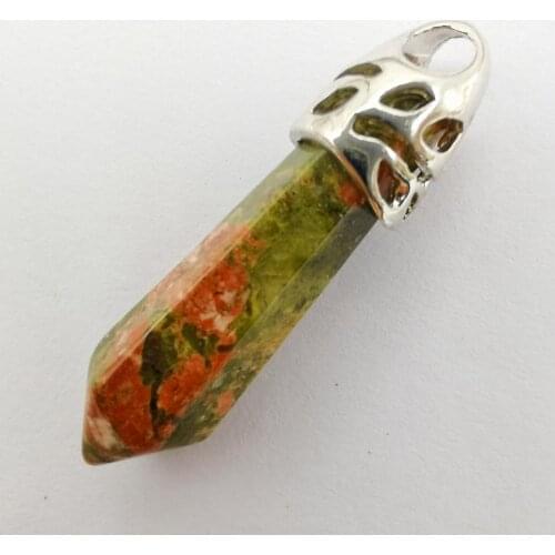 8x38MM Unakite Epidote Stone GEM Pillar Pendant Jewelry For Woman Gift Pendulum S215