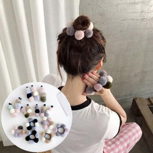 Girls Hair Accessories with Small Lovely Soft Faux Fur Ball Pompom Hair Tie Elastic Colorful Hairball Girls Bands Rings Hair