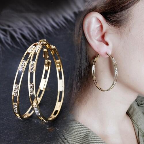 Exaggerated Trend New Micro-inlaid Zircon Hoop Earrings Euro-American Style Delicate Simple big Earrings For Women Jewelry Gift