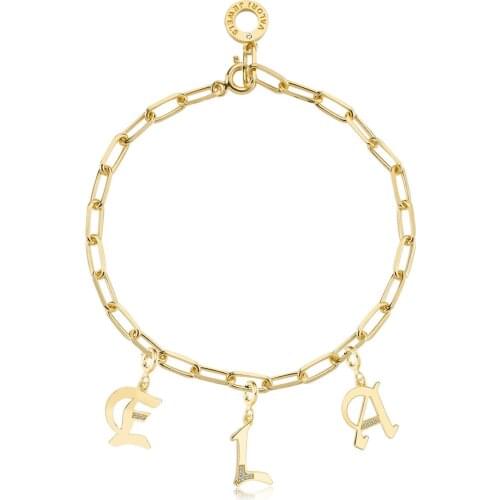 Valori Jewels Shining Letters, Zirconia Gemstone, Gold Plated, Sterling Silver Charm Bracelet