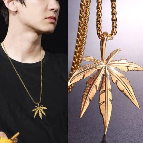 Fashion Maple Gold Leaf Necklace Hemp Hip Hop Pendant Charm Chain Necklace for Men Women Punk Jewelry Necklace