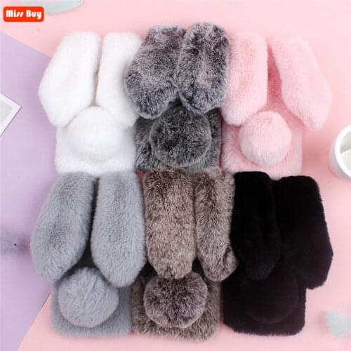 Luxury Winter Fundas Lovely Plush Rabbit Case for Redmi 9 9A 9C 8A K20 7 Note 9 Pro 8T for Xiaomi MI 11 Lite Ultra POCO F3 Cover