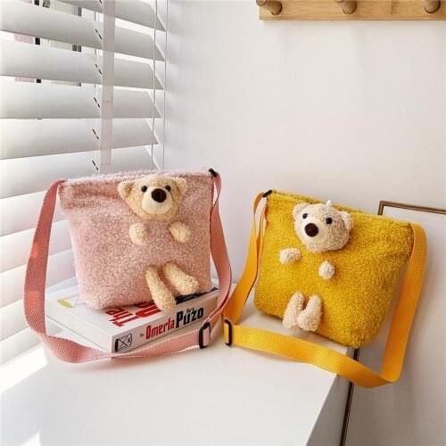 Children Girls Handbag Designer Womens Plush Shoulder Bags Soft Kawaii Bear Diagonal Bag kids Animal Purse Girl Sac