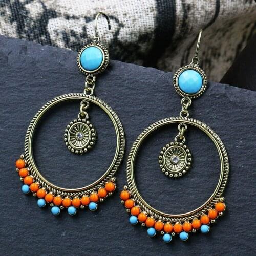 Ethnic Bohemian Big Drop Dangle Long Metal Tassel Earring Round Shape Hollow Beads Earrings for Women Party Jewelry