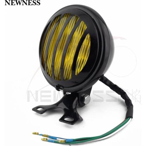 Motorcycle 5" Headlight Yellow Cafe Racer Head Light Grille Metal Lights Lighting Modified Motorbike Rear Light