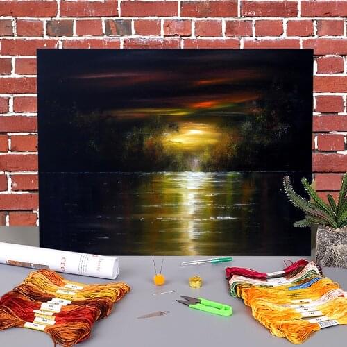 Natural Scenery Moonlight Shadows Printed Canvas 11CT Cross Stitch Embroidery Full Kit DMC Threads Craft Different