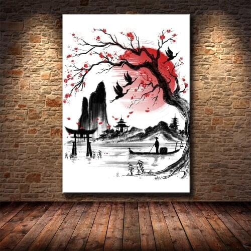 Ink Painting Fishing Boat Fisherman High Definition Printing Art Canvas Painting Living Room Bedroom Decoration Painting