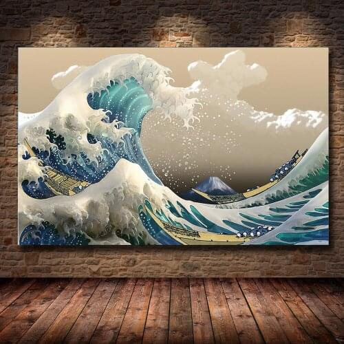 Great Wave Kanagawa Surfing Pictures Mount Fuji Background Ukiyo Painter Katsushika Hokusai Painting Posters Prints Canvas Photo
