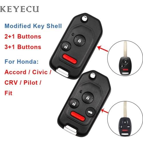 Keyecu Modified Flip Remote Car Key Shell Case 3 Buttons/ 4 Buttons for Honda Accord Civic CRV Pilot Fit (Shell Only)