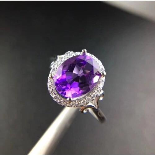 Natural real amethyst ring 925 sterling silver 7*9MM gemstone For men or women rings Fine jewelry