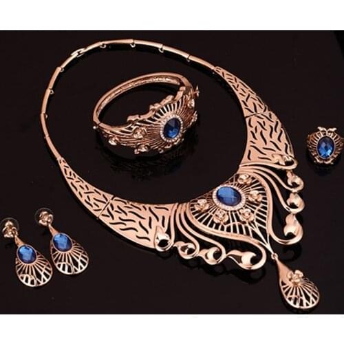 Fashion Jewelry Set Gold Filled Womens Sapphire Necklace Earring Bracelet Ring Party Family Of Four