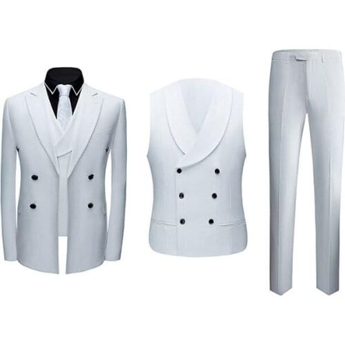 High Quality White Mens Suits Slim Fit 3 Pcs set Business Groom Tuxedos Blazer Wedding Prom Evening Suit (Jacket+Vest+Pants)