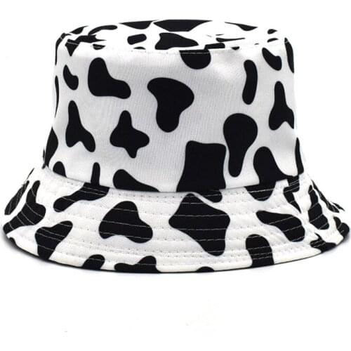 Hot Cow Pattern Printed Fisherman Hat Female New Double-Sided Basin Hat Male Summer Outdoor Sun Hat