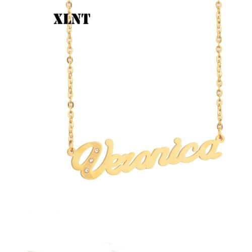 XLNT Veronica Customized Fashion Stainless Steel Name Necklace Personalized Letter Gold Choker Necklace Pendant Nameplate Gift
