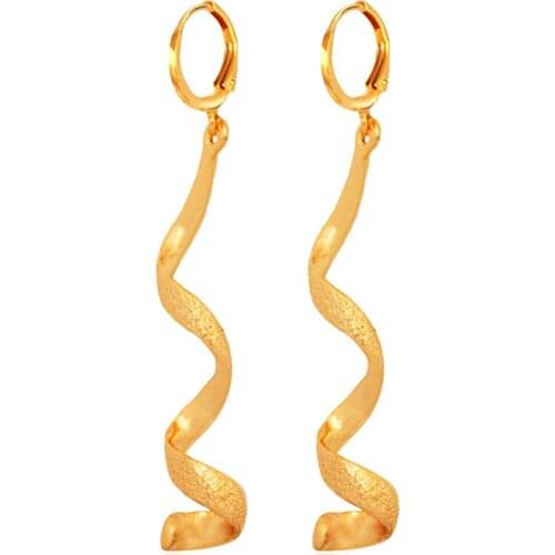 Kpop New Fashion Jewelry Earrings Trendy Gold Color Unique Spiral Design Drop Earrings For Women E258