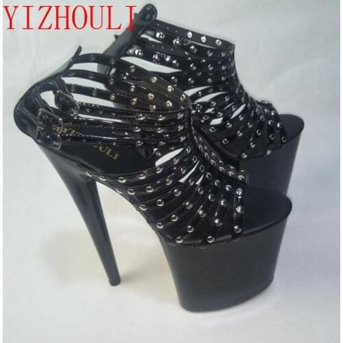 New Sexy Sexy banquet 20cm high heels, platform riveted sandals, pole shoes 8 inch shoes