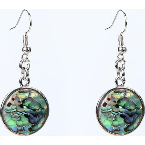 New Women Girls Round Ice Crack Simple Natural Shell Drop Earring with Metal Fashion Abalone Shells Dangle Earring Jewelry