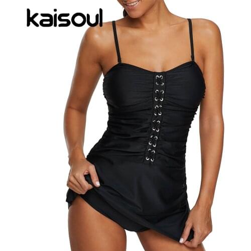 Solid Two Piece Suits Skirt Ruched Padded Womens Swimsuits Retro Bathing Suit Women Push Up 2021 Ruffle Swimwear Plus Size 3XL