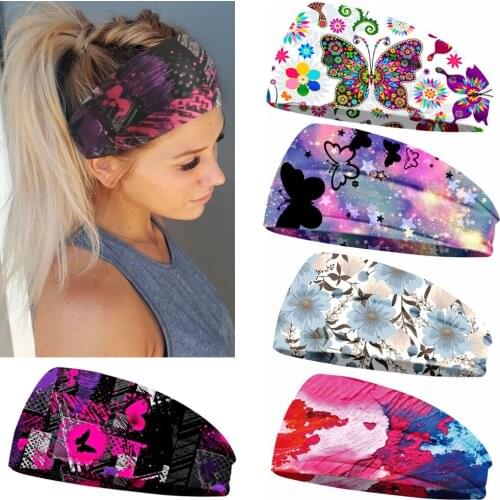 Butterfly Flower Headband women Running Bandanas Girls Hair Band Elastic Headwrap Floral Yoga Sweatband Hairbands For Women