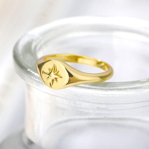 Simple Star Gold Color Gothic Rings Stainless Steel Retro Round Geometry Finger Rings Woman Accessories Gift to Best Friend