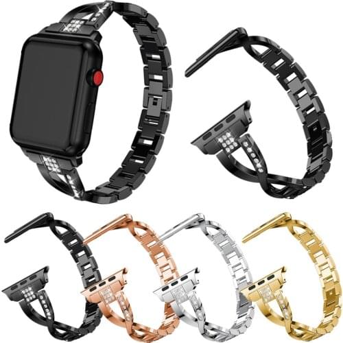 New X Shape Diamond Glitter Strap for Apple Watch Band Series 5 4 3 2 Women Fashion Steel Bracelet Belt for iWatch 44/40/38/42mm