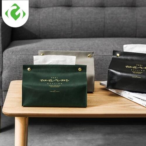 Luxury Creative PU Leather Tissue Box Soft Foldable Napkin Holder Letter Print Tissue Case Home Kitchen Paper Holder Storage Box