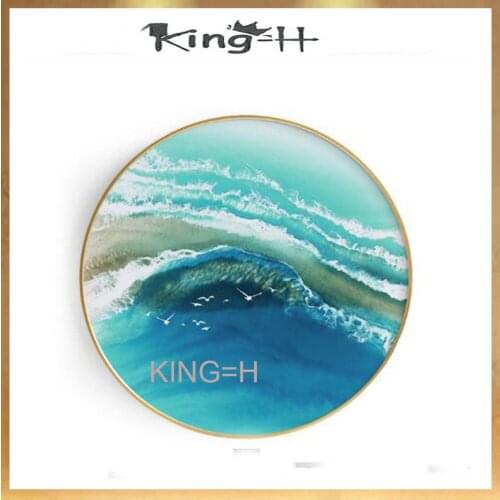 Hand-painted round seascape ink wall oil painting blue wave sea wall decoration oil painting murals home modern decoration