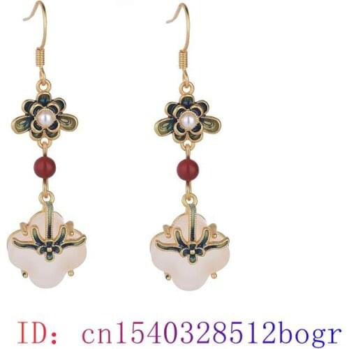 White Jade Flower Earrings Amulet Zircon 925 Silver Natural Gemstone Chalcedony Jewelry Crystal Gifts Fashion Charm Women
