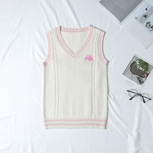 School JK Uniform Sweater Vest Sleeveless Waistcoat For Girls Boys Cosplay Winter Anime Vest Girls Cute Pink White Knitting Coat