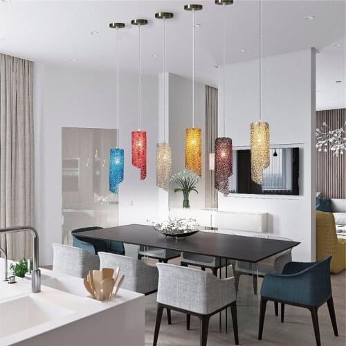 Nordic modern hanging loft 7 color glass lustre pendant lamp industrial decor lights fixtures e27/e26 for kitchen restaurant e2