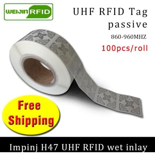UHF RFID tag EPC 6C sticker Impinj H47 wet inlay 915mhz868mhz860-960MHZ 100pcs free shipping adhesive passive RFID label