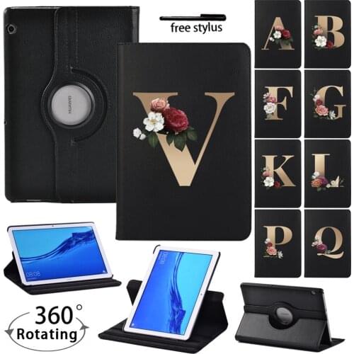 360 Rotating Case for Huawei MediaPad T3 10 9.6"AGS-L09-L03 W09/T5 10 10.1" Folding Stand Cover PU Leather Tablet Case + Stylus