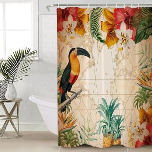 Toucan Flower Fruit Pineapple Map Shower Curtain Bathroom Decorative Waterproof Polyester Fabric Curtain for Bathroom