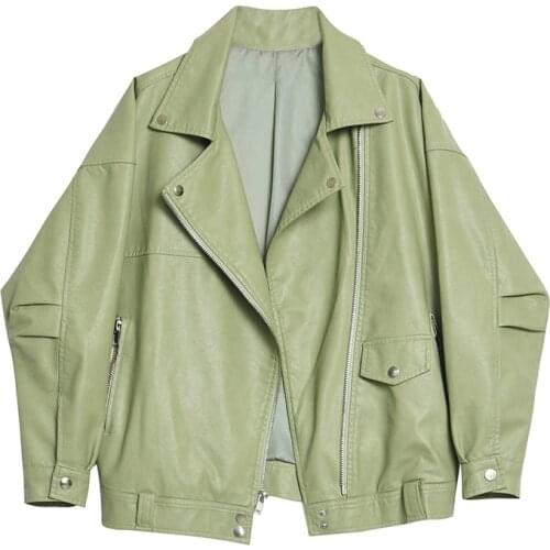 2021 Autumn New Women Faux Leather Jacket Casual Loose Soft Pu Motorcycle Biker Punk Leather Coat Female Zipper Rivet Outerwear