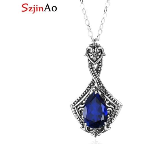 Szjinao Silver Pendant For Women Pure 925 Sterling Silver Gemstone Necklace Pendant Sapphire Water Drop Wedding Fine Jewelry New