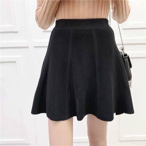 Women 2021 Autumn Winter Sweater Skirt Solid Color High Quality Pleated Mini Skirt Female Elegant Knit Skirts Jupe Femme Y709