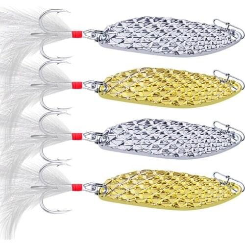 10PCS Fishing Metal Spoon Lure Treble Feather hook 5/10/15/20/28g