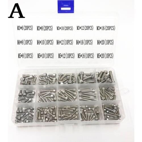 200Pcs 100PCS M3 M4 M5 DIN912 304 Stainless Steel Hex Socket Screw Metric box-packed Hexagon Socket Head Cap Screws