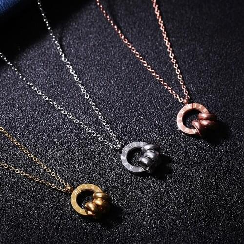 2017 Fashion Jewelry Dancing Circle Roman Necklaces Bijoux Femme Stainless Steel Rose Gold Chain For Women Birthday Gift