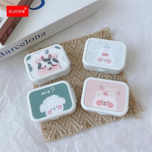 2021 Mini Cartoon Cows Contact Lens Case Cute Mix-Colored Contacts Storage Case Travel Portable Contact Case Kit Set New