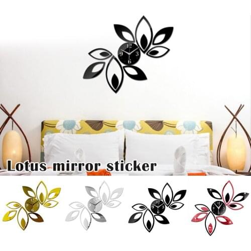 3D Modern Mirror Wall Clock DIY Art Acrylic Wall Sticker Decal Home Decor Lotus Mirror Wall Bedroom Fashion WXV Sale