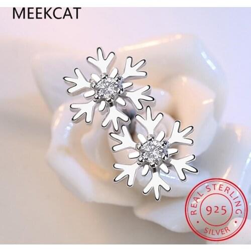 925 Sterling Silver Hollow Snowflake Zircon Flower Stud Earrings For Women Christmas Gift brincos oorbellen S-E267