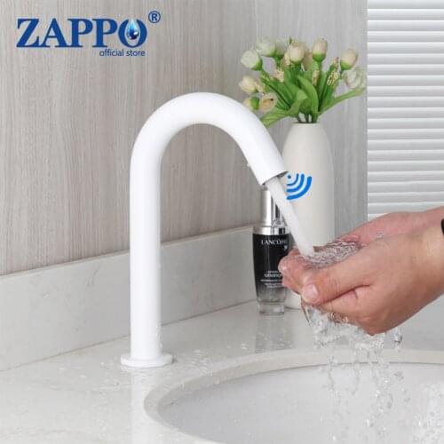 ZAPPO White Bathroom Automatic Infrared Sink Hands Touchless Free Faucet Sensor Tap Saving Inductive Electric Basin Faucet Mixer